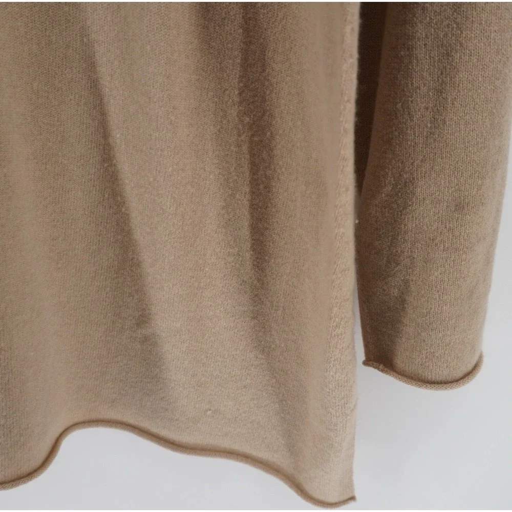 Eileen Fisher 100% Cashmere Boat Neck Sweater Camel Tan XL Minimalist Luxury